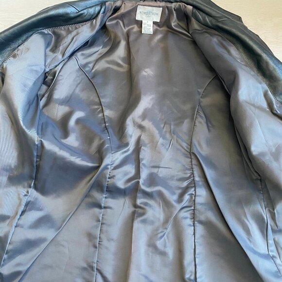 Vintage Nordstrom 100% Genuine Leather Oversized Blazer in Black Size 8 punk - Picture 6 of 11